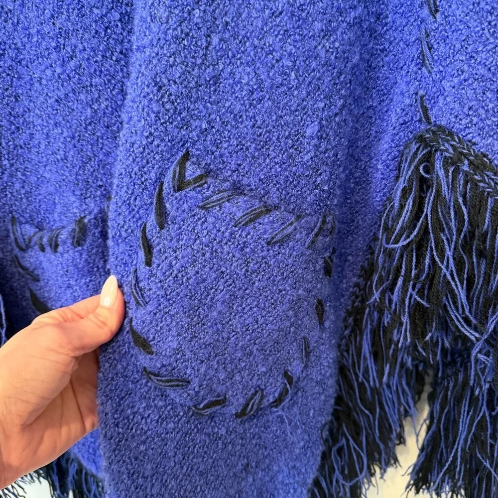 Fringe Boho/Western-Inspired Zip-Up Poncho Sweater